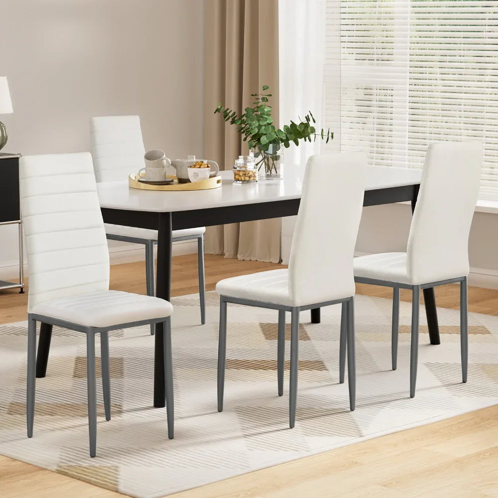 Artiss Dining Chairs Set of 4 Leather Channel Tufted White - Mekamart Australia