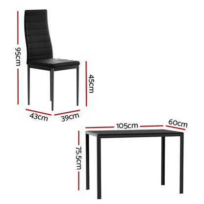 Artiss Dining Chairs and Table Dining Set 4 Chair Set Of 5 Black - Mekamart Australia