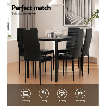 Artiss Dining Chairs and Table Dining Set 6 Chair Set Of 7 Black - Mekamart Australia