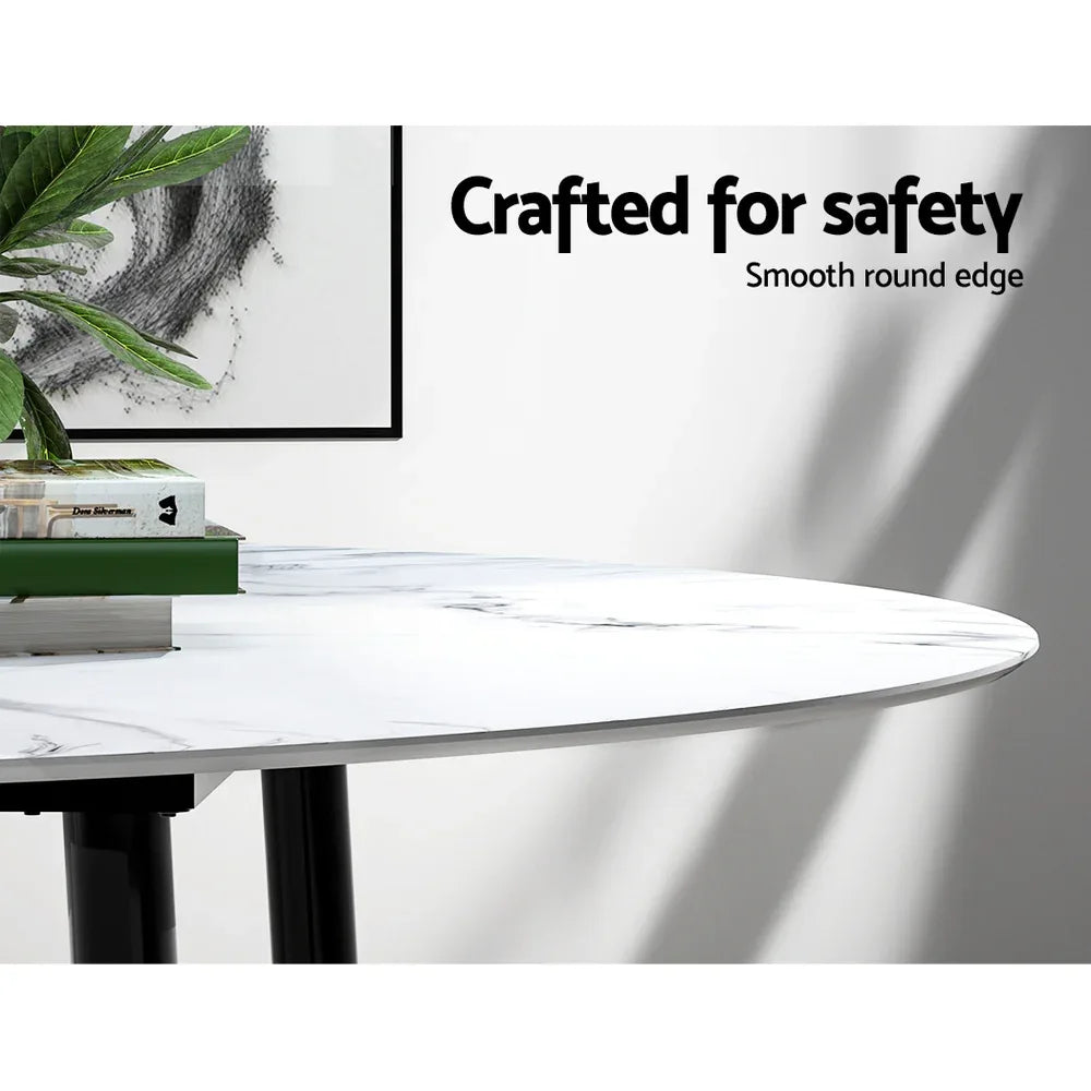Artiss Dining Table Round Marble Effect 110CM - Mekamart Australia