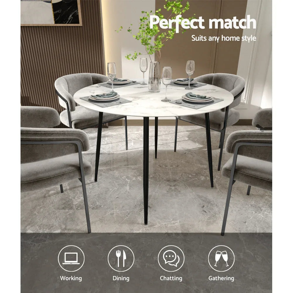 Artiss Dining Table Round Marble Effect 110CM - Mekamart Australia