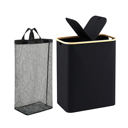 Artiss 2 Sections Laundry Basket with Removable Bags Foldable Black