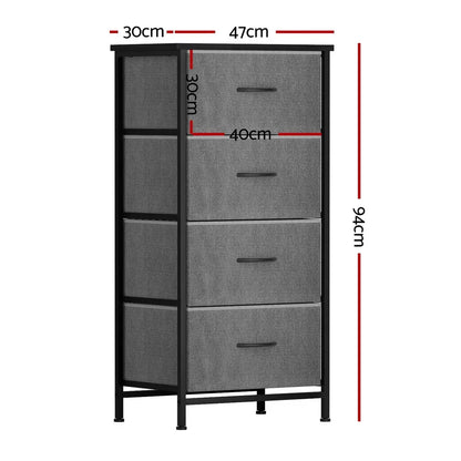Artiss Chest of 4 Drawers Storage Dresser Tallboy Grey - Mekamart Australia