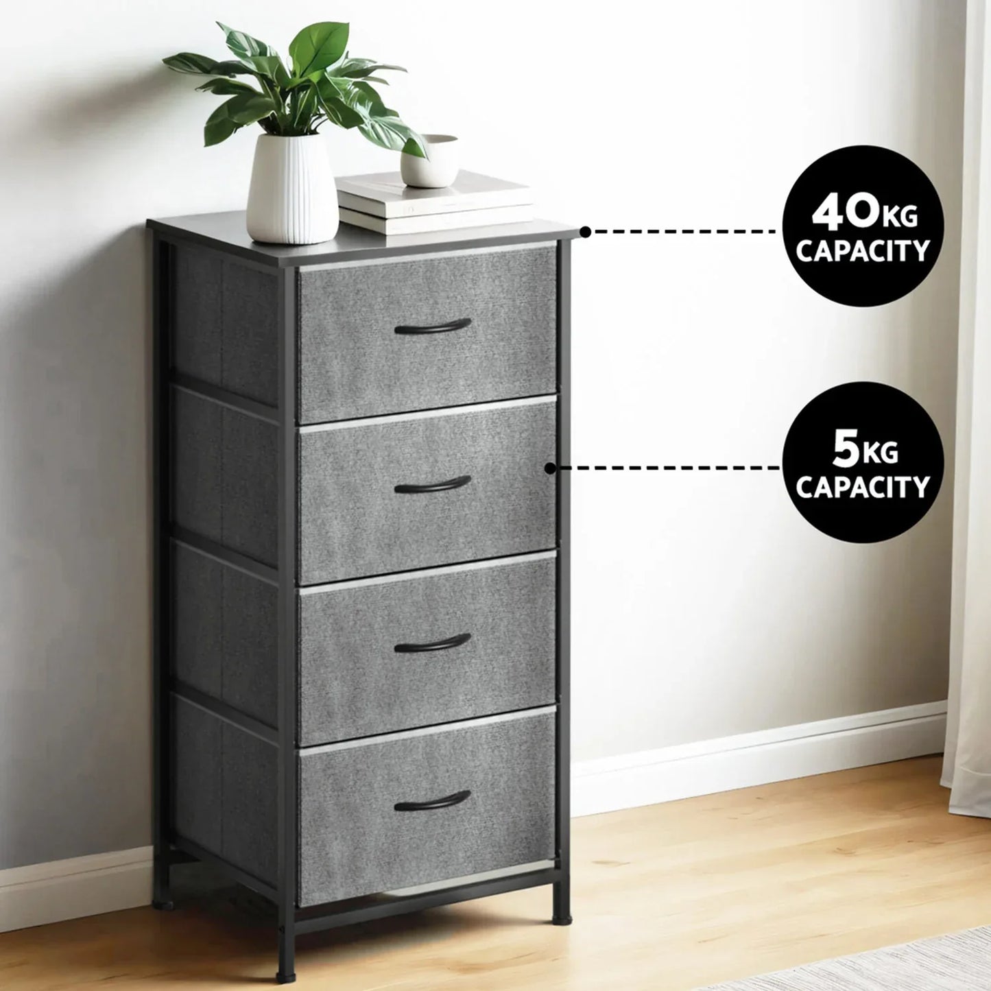 Artiss Set of 2 Chest of 4 Drawers Storage Dresser Tallboy Grey - Mekamart Australia