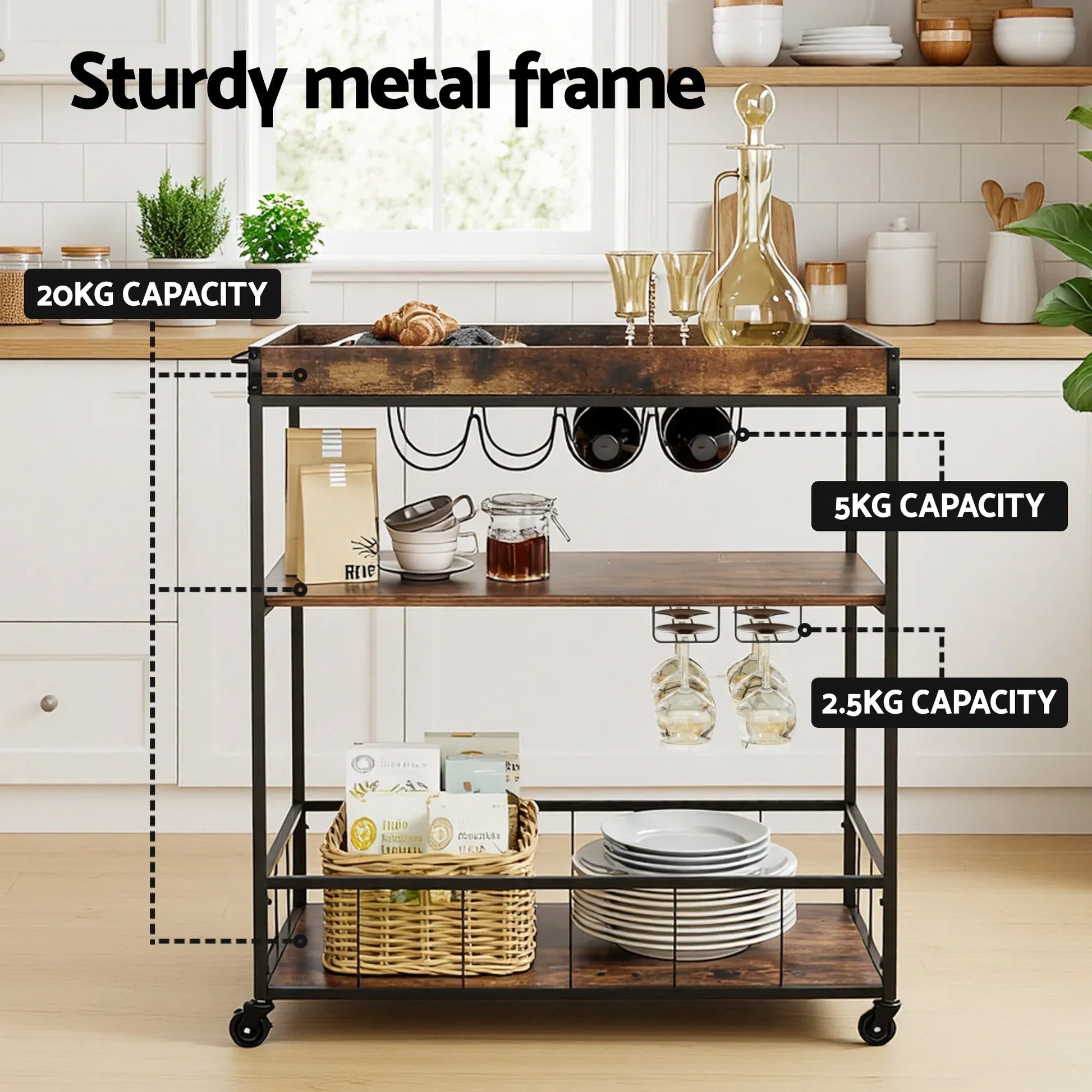 Artiss Kitchen Island Rolling Serving Cart - Mekamart Australia