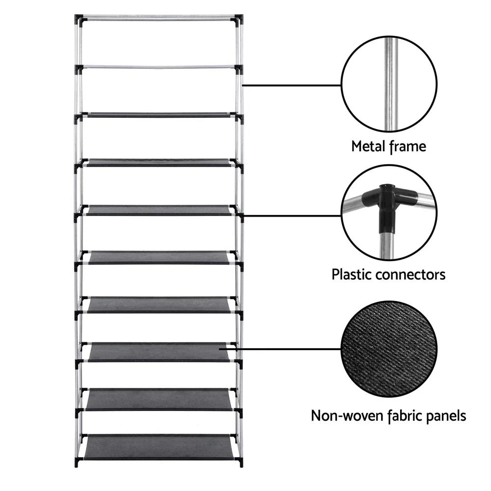 Artiss Shoe Rack Cabinet Removable Cover 10 tier Black - Mekamart Australia