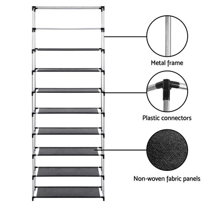 Artiss Shoe Rack Cabinet Removable Cover 10 tier Black - Mekamart Australia