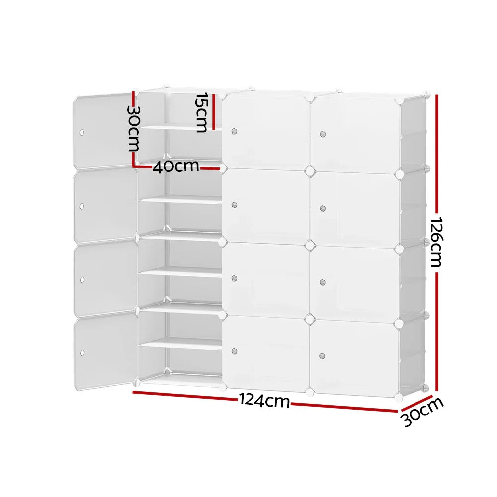 Artiss Shoe Rack DIY 12 Storage Cube Stackable White - Mekamart Australia