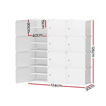 Artiss Shoe Rack DIY 12 Storage Cube Stackable White - Mekamart Australia