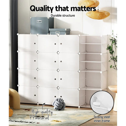 Artiss Shoe Rack DIY 16 Storage Cube Stackable White - Mekamart Australia