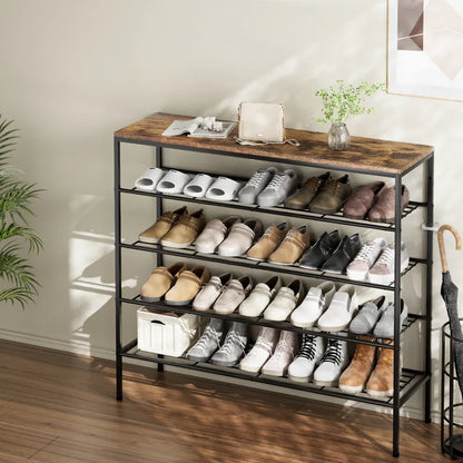 Artiss Shoe Rack 5-tier 25 Pairs Walnut Bob - Mekamart Australia