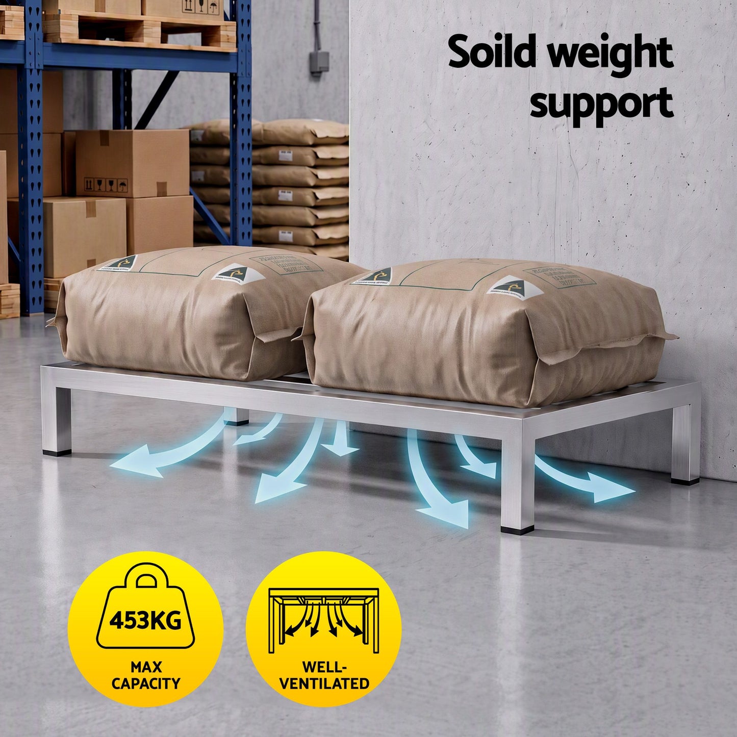 Giantz 60x35cm Dunnage Rack 2-Pack Stainless Steel Kitchen Floor Stand