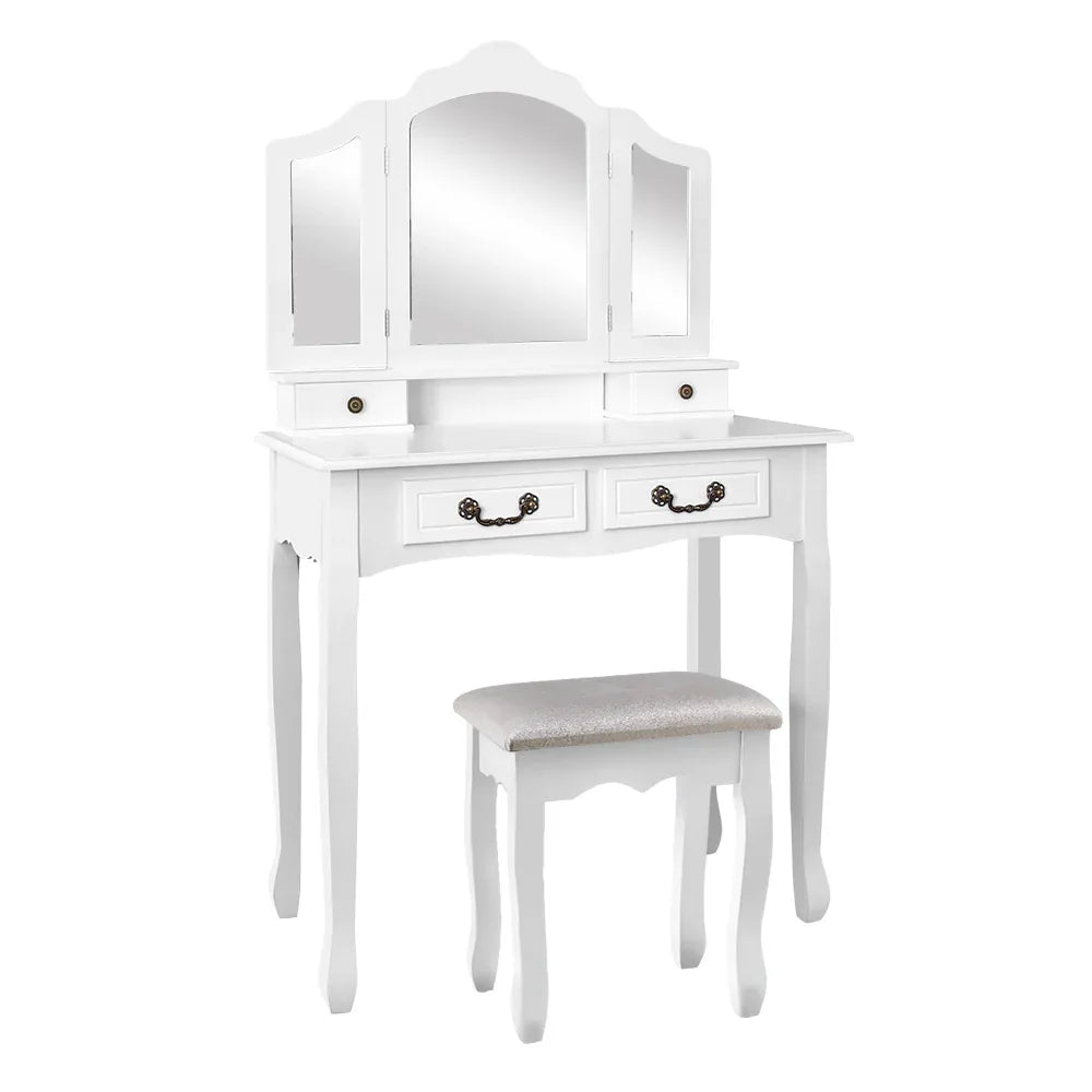 Artiss Dressing Table Stool Set Foldable Mirror White - Mekamart Australia