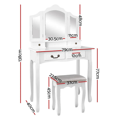 Artiss Dressing Table Stool Set Foldable Mirror White - Mekamart Australia