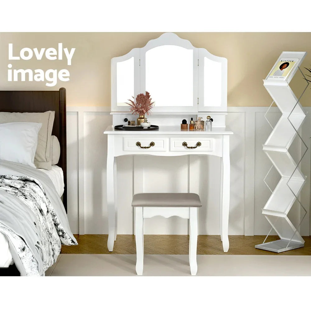 Artiss Dressing Table Stool Set Foldable Mirror White - Mekamart Australia