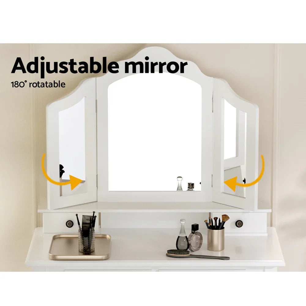Artiss Dressing Table Stool Set Foldable Mirror White - Mekamart Australia