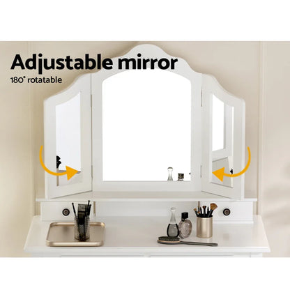 Artiss Dressing Table Stool Set Foldable Mirror White - Mekamart Australia