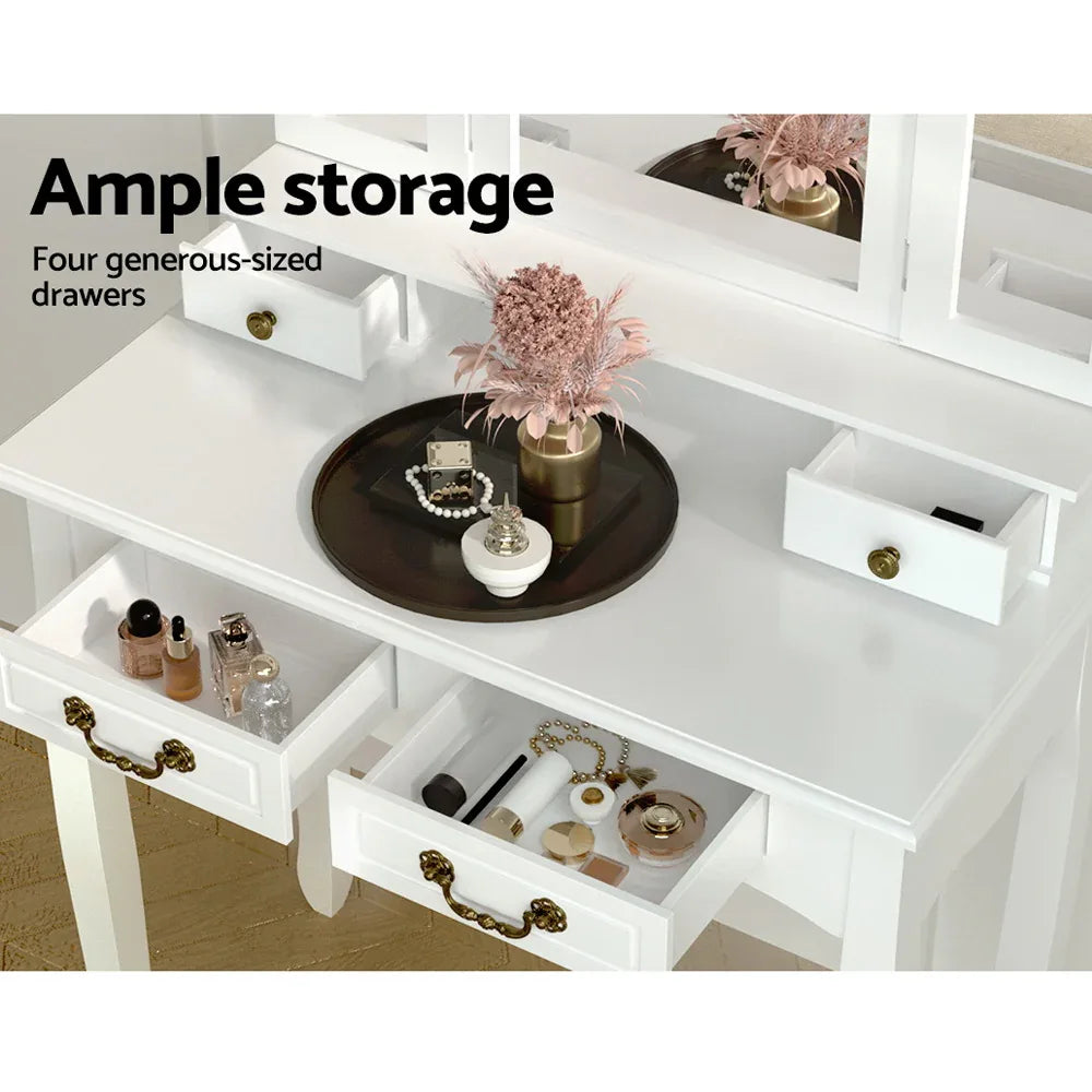Artiss Dressing Table Stool Set Foldable Mirror White - Mekamart Australia