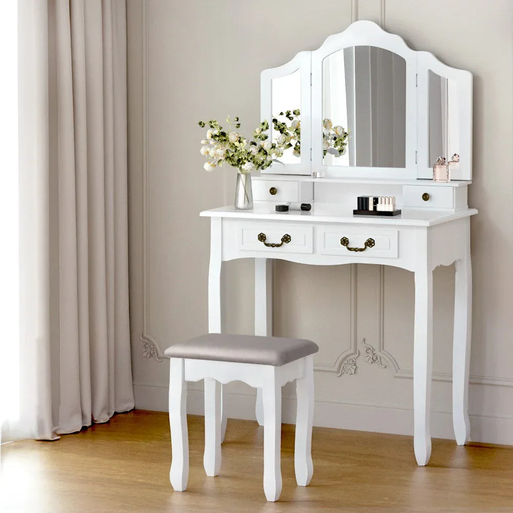 Artiss Dressing Table Stool Set Foldable Mirror White - Mekamart Australia