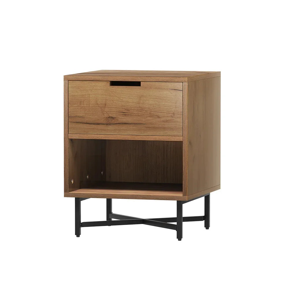 Artiss Bedside Table Drawers Side Table Shelf Storage Nightstand Rust Oak KRAVU - Mekamart Australia