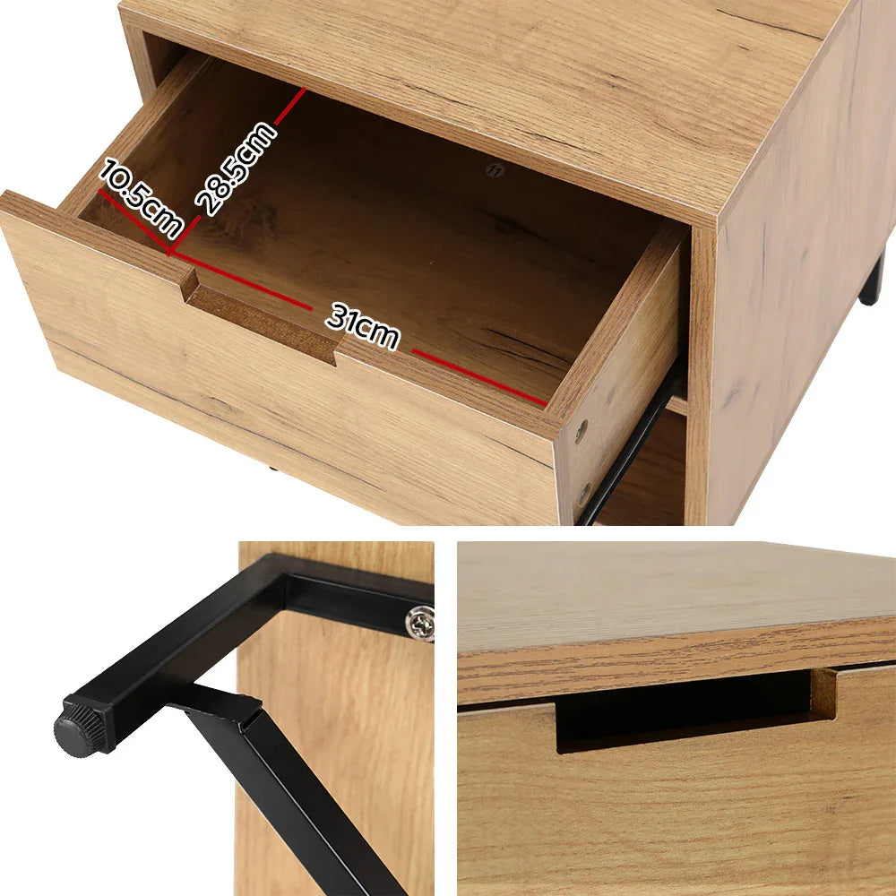 Artiss Bedside Table Drawers Side Table Shelf Storage Nightstand Rust Oak KRAVU - Mekamart Australia