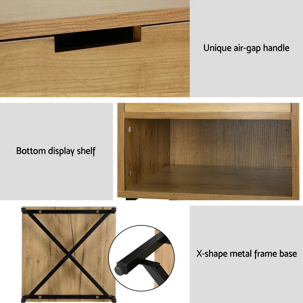 Artiss Bedside Table Drawers Side Table Shelf Storage Nightstand Rust Oak KRAVU - Mekamart Australia