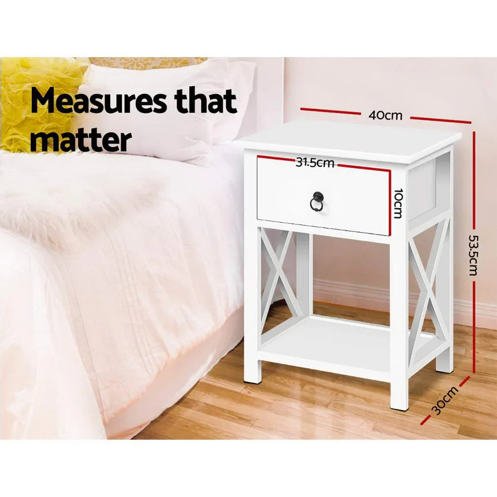 Artiss 2 X Bedside Table 1 Drawer with Shelf - EMMA White - Mekamart Australia