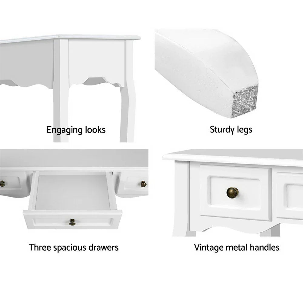 Artiss Console Table 3 Drawers White Hamptons - Mekamart Australia