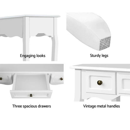 Artiss Console Table 3 Drawers White Hamptons - Mekamart Australia