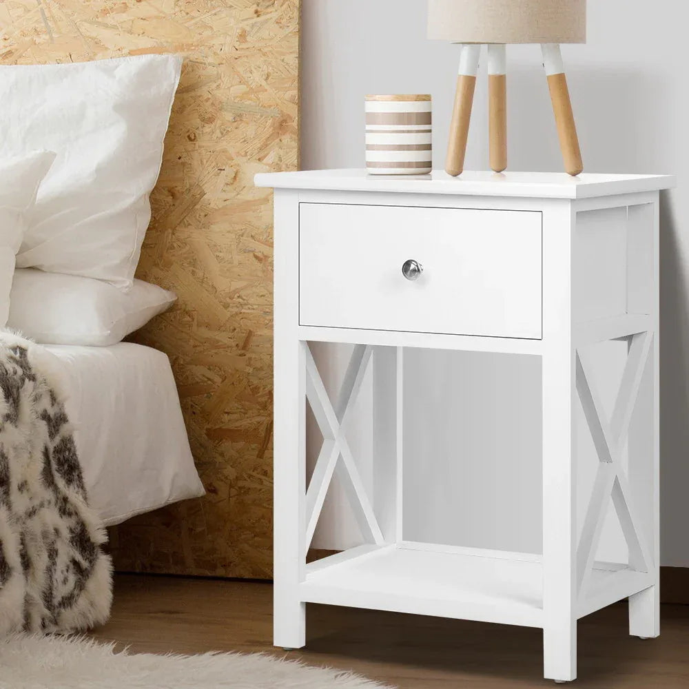 Artiss Bedside Table 1 Drawer with Shelf - EMMA White - Mekamart Australia