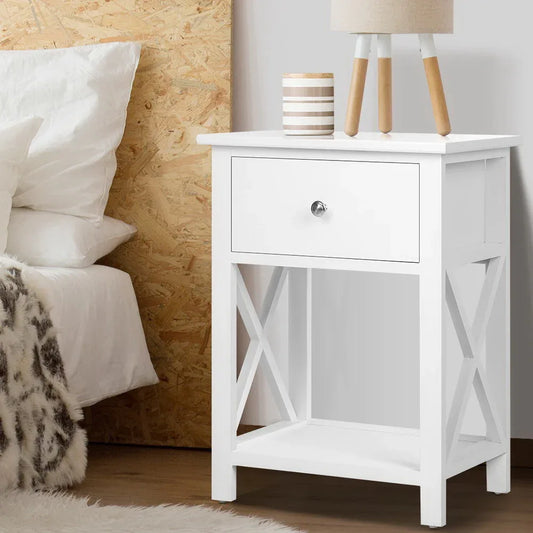 Artiss Bedside Table 1 Drawer with Shelf - EMMA White - Mekamart Australia