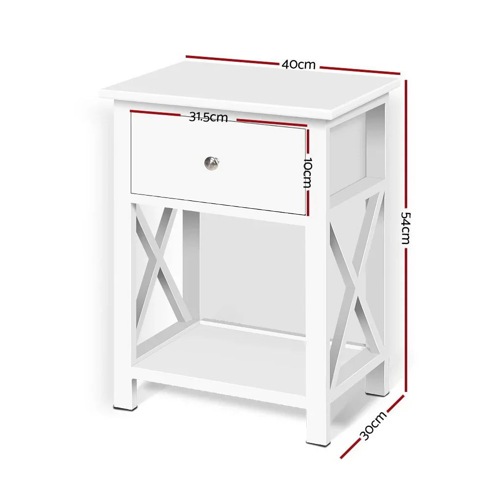 Artiss Bedside Table 1 Drawer with Shelf - EMMA White - Mekamart Australia