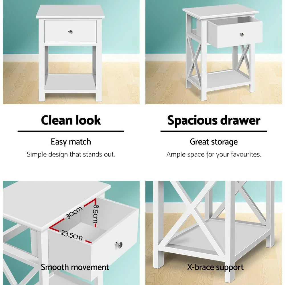 Artiss Bedside Table 1 Drawer with Shelf - EMMA White - Mekamart Australia