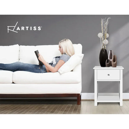 Artiss Bedside Table 1 Drawer with Shelf - EMMA White - Mekamart Australia