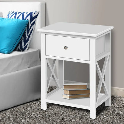 Artiss Bedside Table 1 Drawer with Shelf - EMMA White - Mekamart Australia