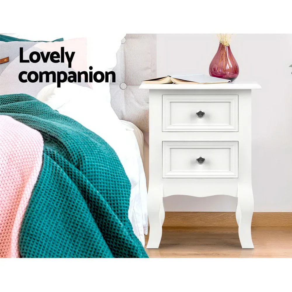 Artiss Bedside Table 2 Drawers - BISSET White - Mekamart Australia