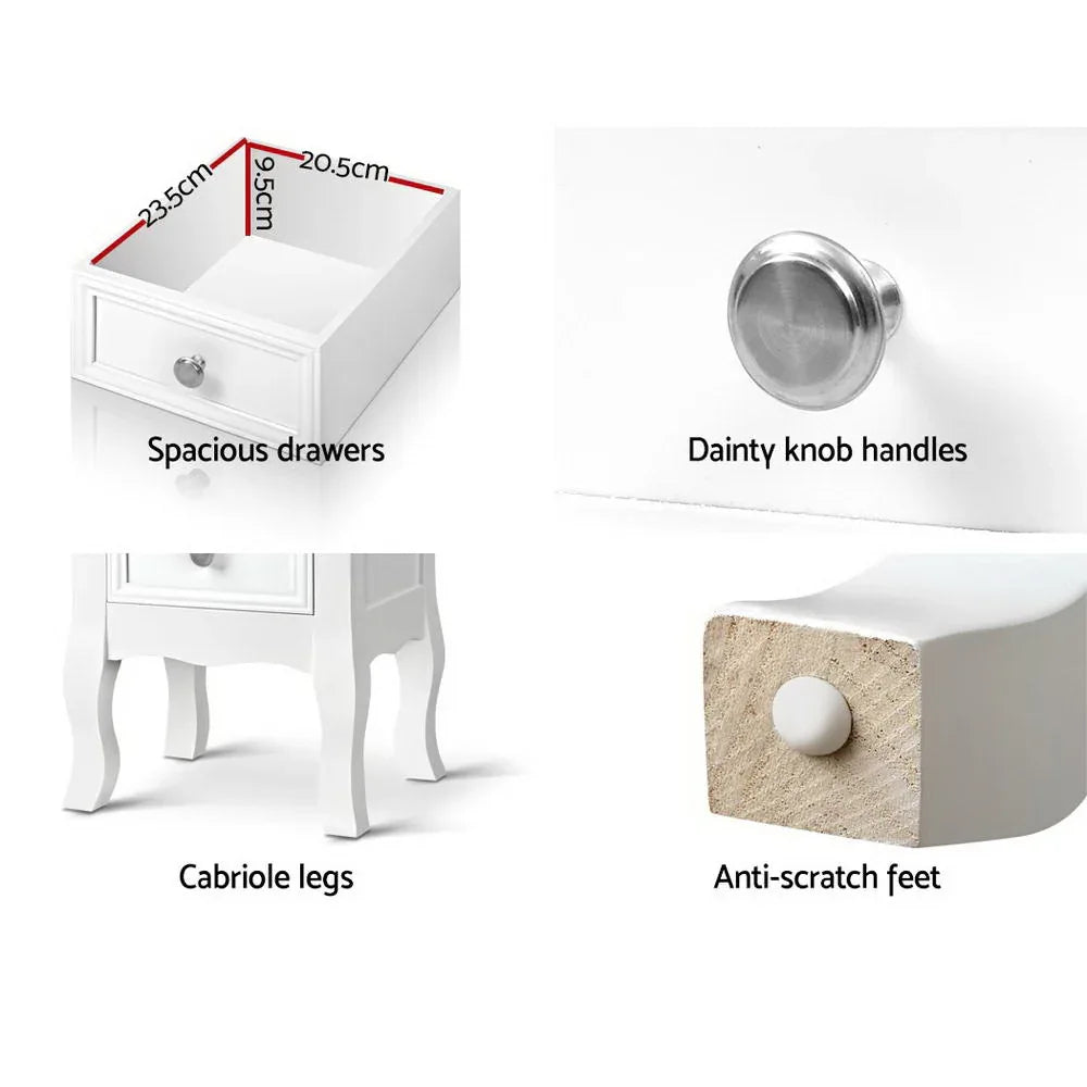 Artiss Bedside Table 2 Drawers - BISSET White - Mekamart Australia