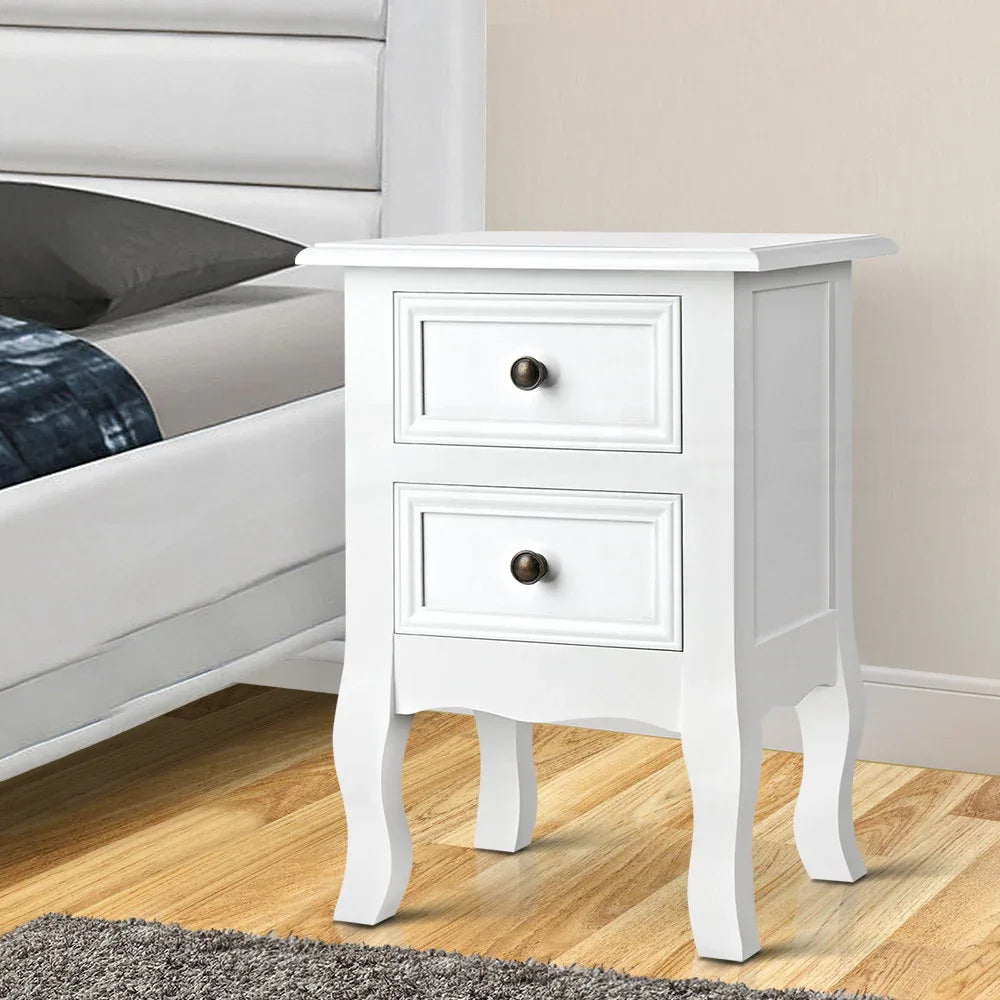 Artiss Bedside Table 2 Drawers - BISSET White - Mekamart Australia