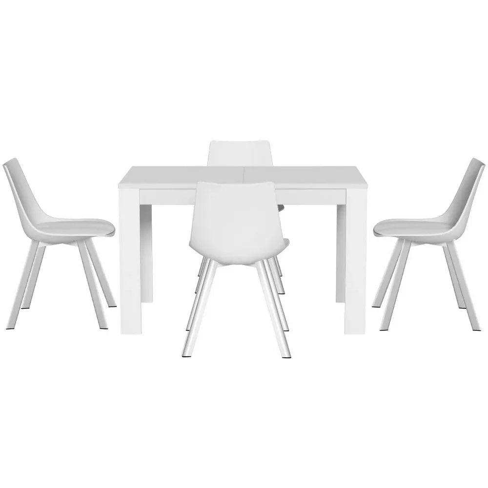 1 Artiss Dining Table and 4 Chairs Set Rectangle White - Mekamart Australia