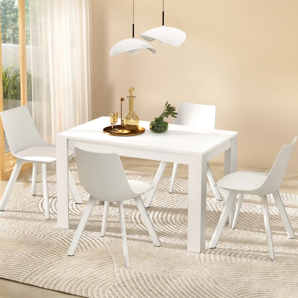 1 Artiss Dining Table and 4 Chairs Set Rectangle White - Mekamart Australia