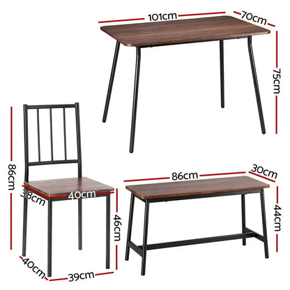 Artiss Dining Table and Chairs Set of 4 Bench Kitchen Furniture Rustic Brown - Mekamart Australia