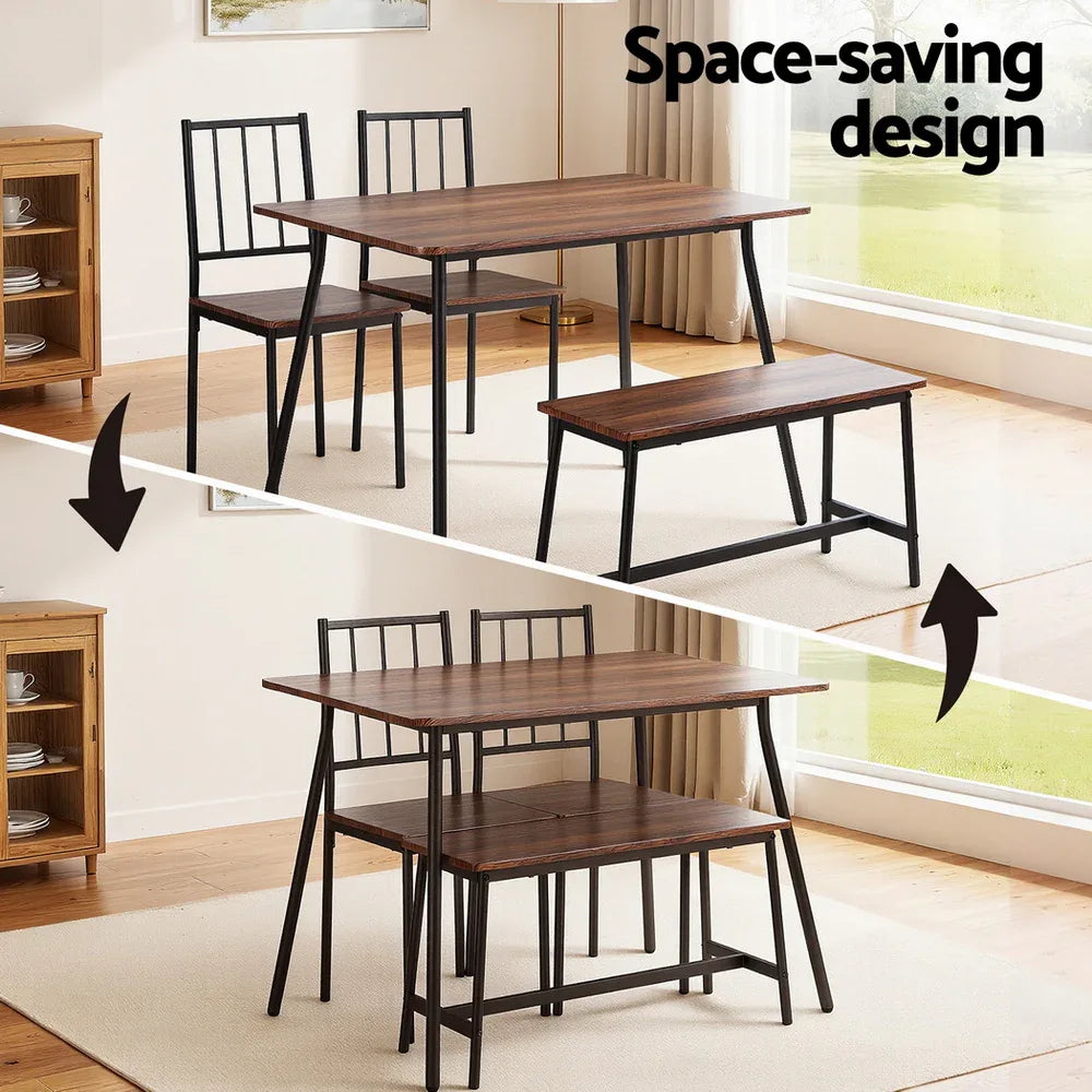 Artiss Dining Table and Chairs Set of 4 Bench Kitchen Furniture Rustic Brown - Mekamart Australia