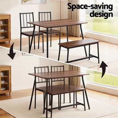 Artiss Dining Table and Chairs Set of 4 Bench Kitchen Furniture Rustic Brown - Mekamart Australia