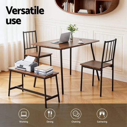 Artiss Dining Table and Chairs Set of 4 Bench Kitchen Furniture Rustic Brown - Mekamart Australia