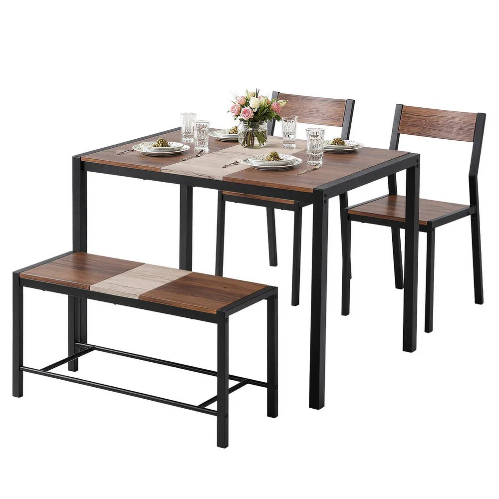 Artiss Dining Table and Chairs Set of 4 Bench Kitchen Furniture Rustic Brown - Mekamart Australia
