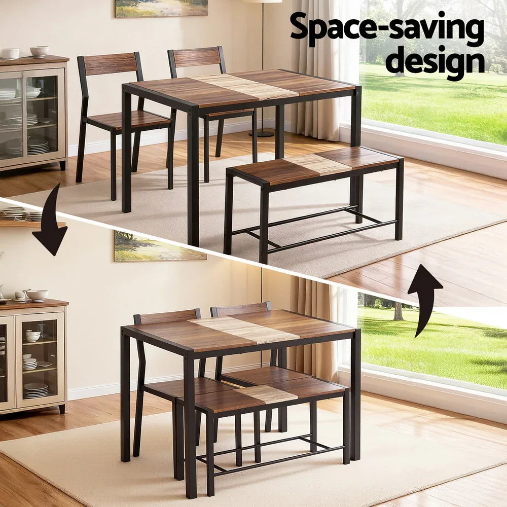 Artiss Dining Table and Chairs Set of 4 Bench Kitchen Furniture Rustic Brown - Mekamart Australia