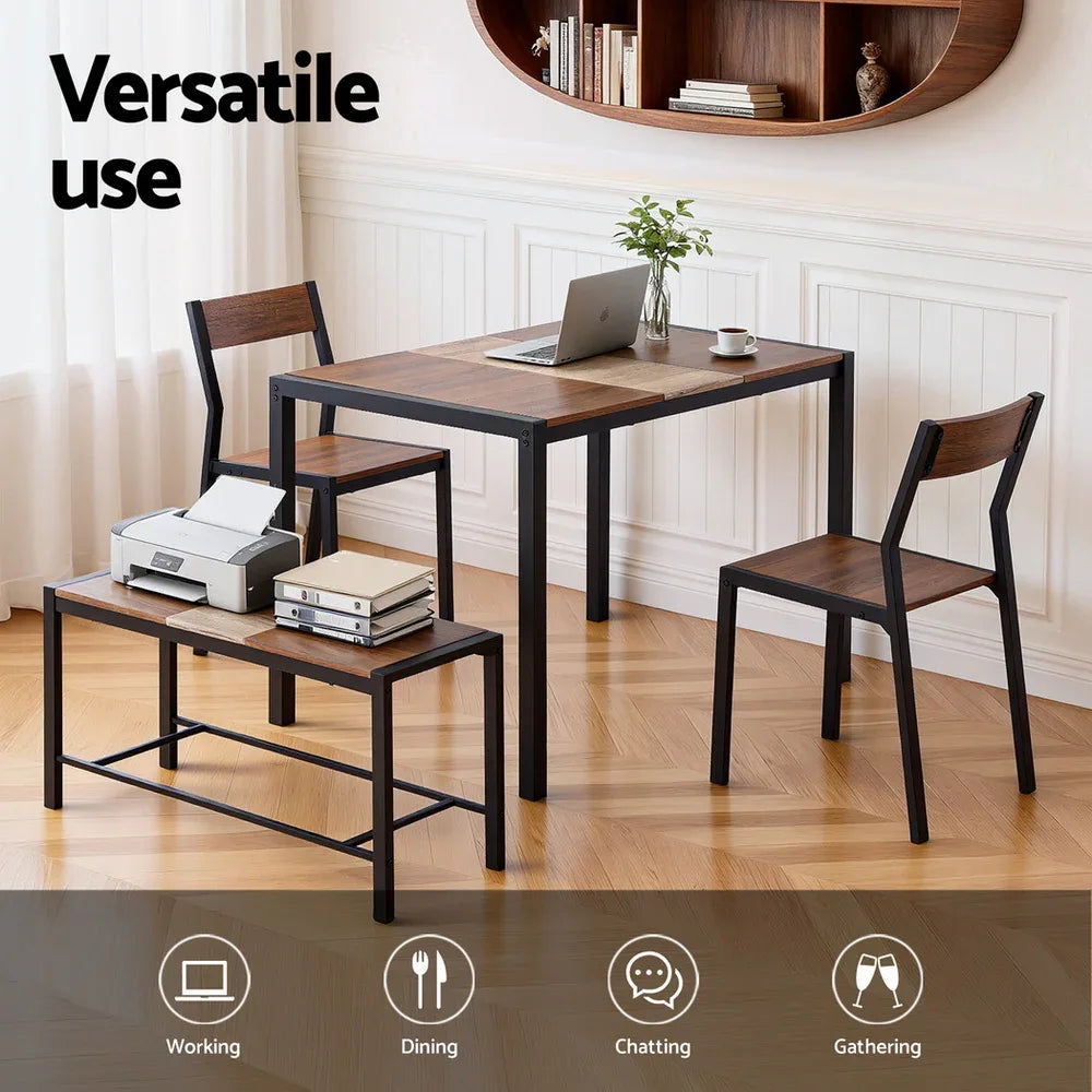 Artiss Dining Table and Chairs Set of 4 Bench Kitchen Furniture Rustic Brown - Mekamart Australia