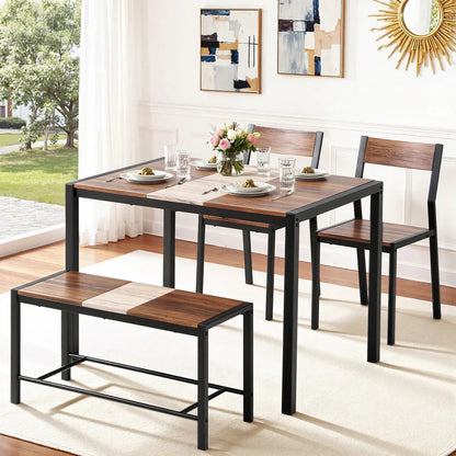 Artiss Dining Table and Chairs Set of 4 Bench Kitchen Furniture Rustic Brown - Mekamart Australia