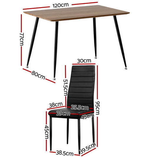 1 Artiss Dining Table and 4 Chairs Set Rectangle Metal - Mekamart Australia