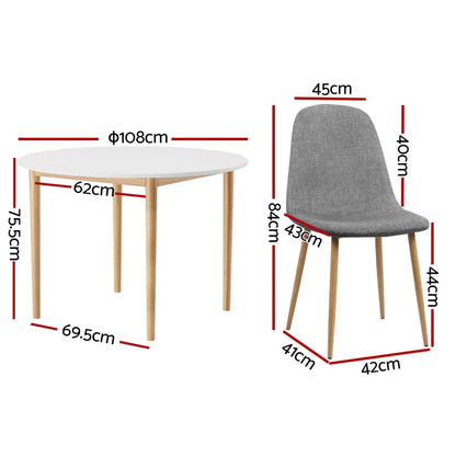 1 Artiss Dining Table and 4 Chairs Set White Grey - Mekamart Australia